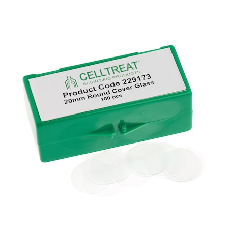 Celltreat Round Cover Glass, Sterile, 20mm, PK100 229173